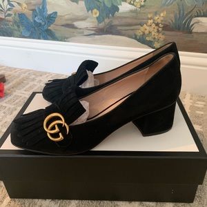 Gucci mid heel suede loafer